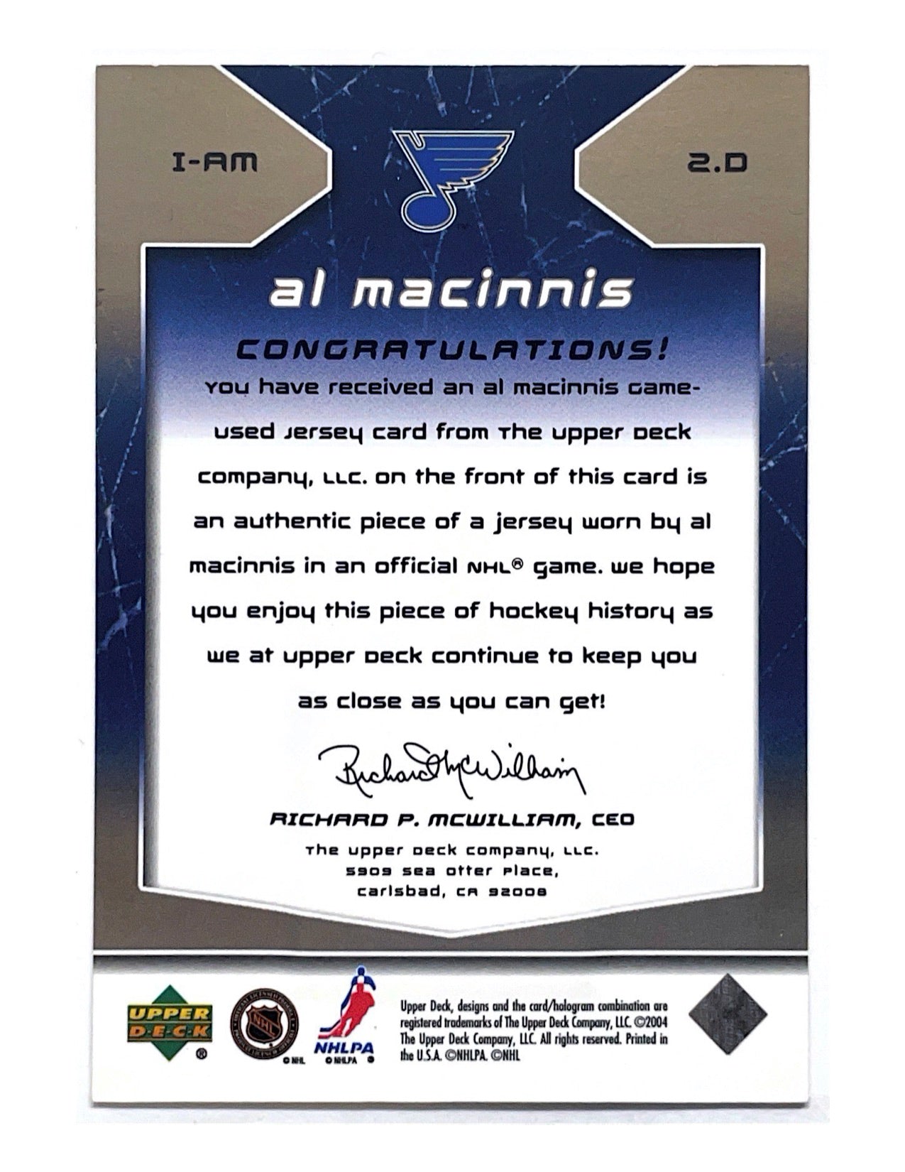 Al MacInnis 2003-04 Upper Deck Ice Icons Jersey #I-AM
