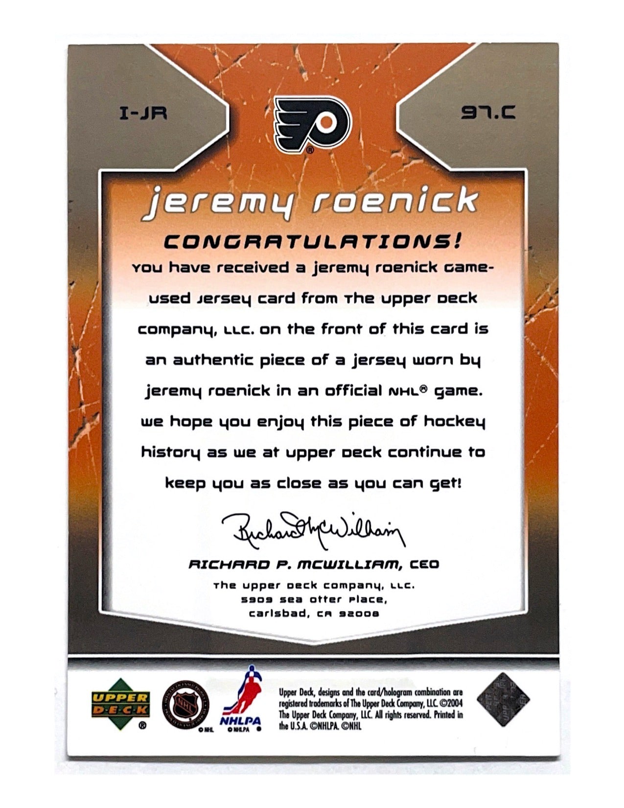 Jeremy Roenick 2003-04 Upper Deck Ice Icons Jersey #I-JR