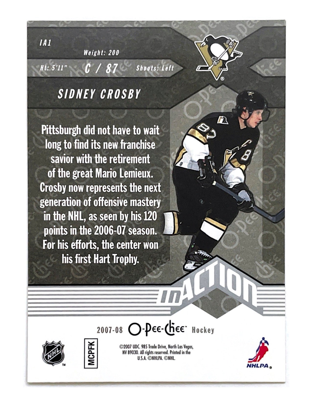 Sidney Crosby 2007-08 O-Pee-Chee In Action Rainbow #IA1