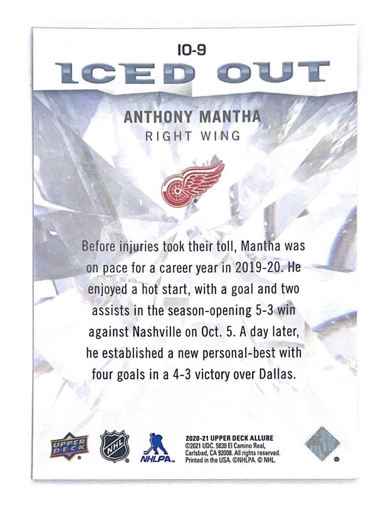 Anthony Mantha 2020-21 Upper Deck Allure Iced Out #IO-9