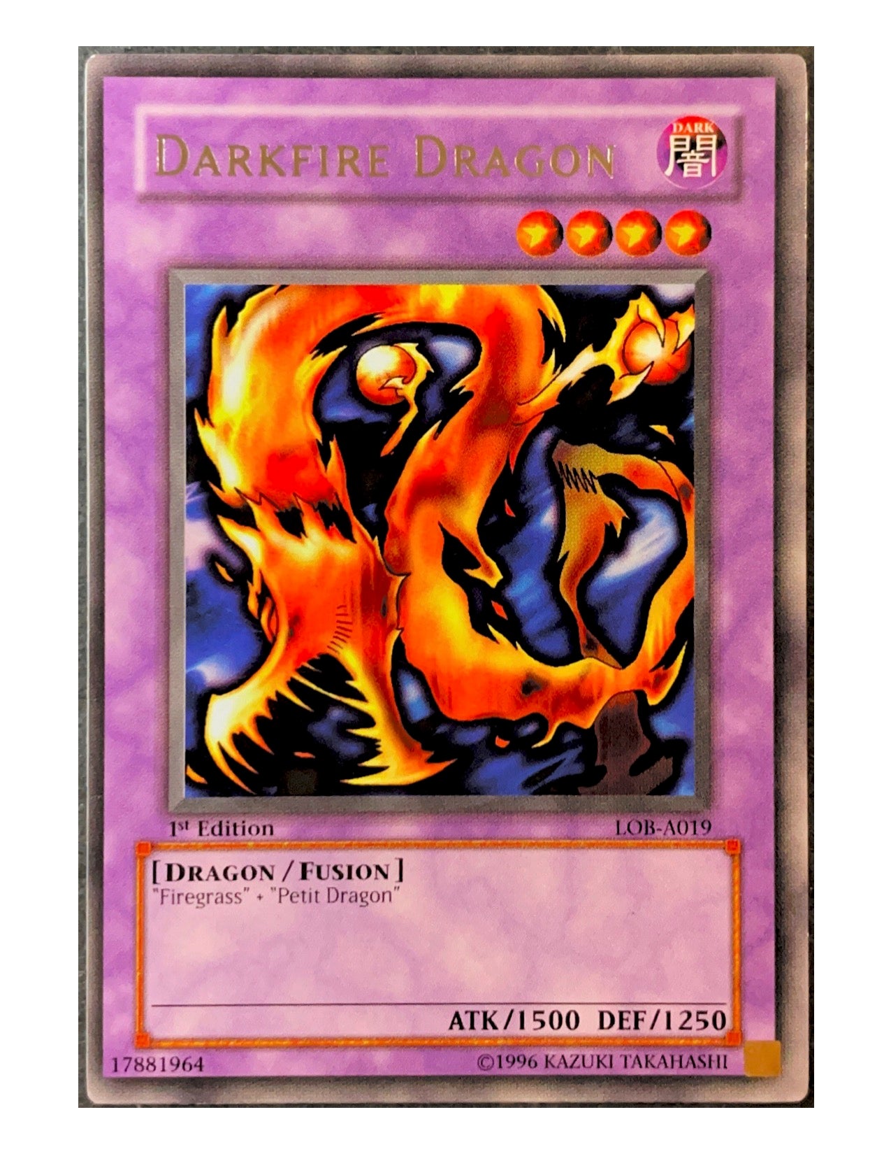 Darkfire Dragon LOB-A019 Rare - 1st Edition