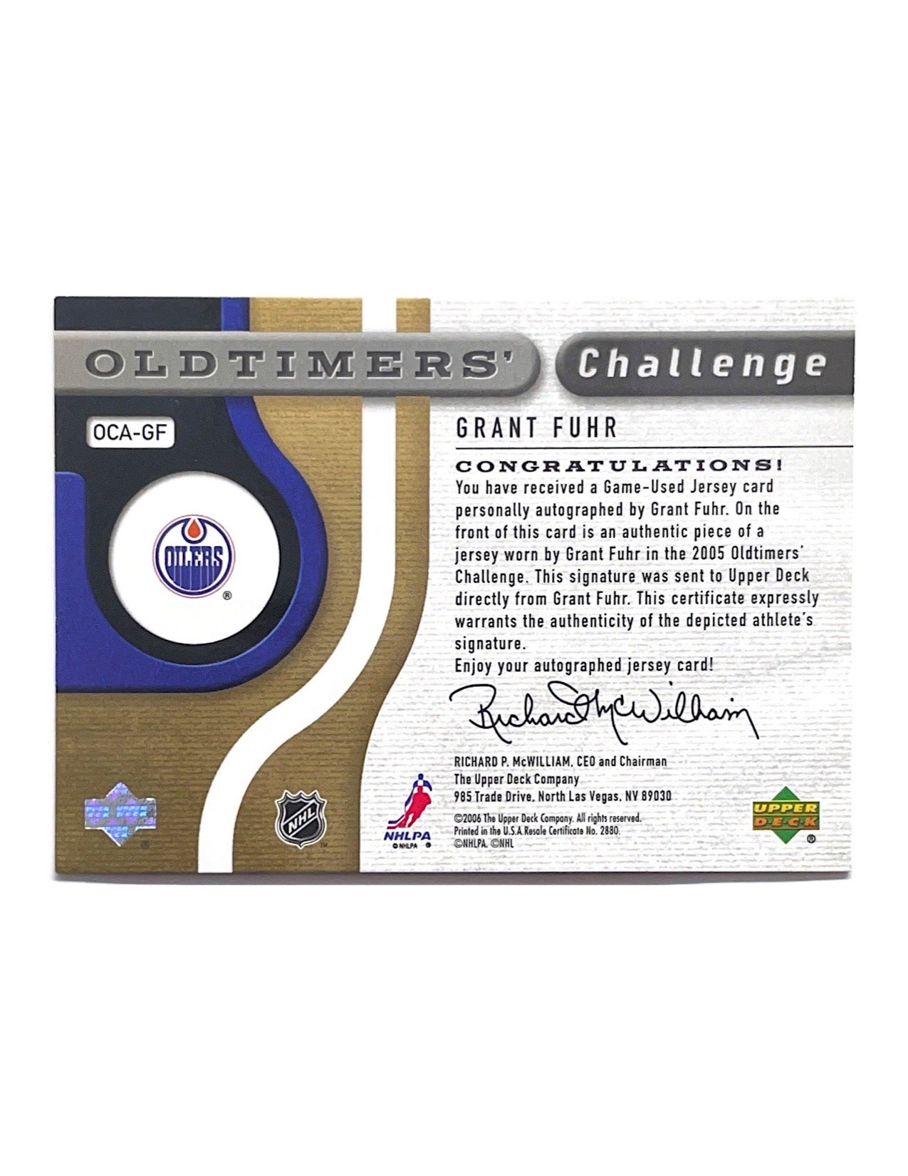 Grant Fuhr 2005-06 Upper Deck SP Game Used Oldtimers' Challenge Jersey Autograph #OCA-GF - 046/100
