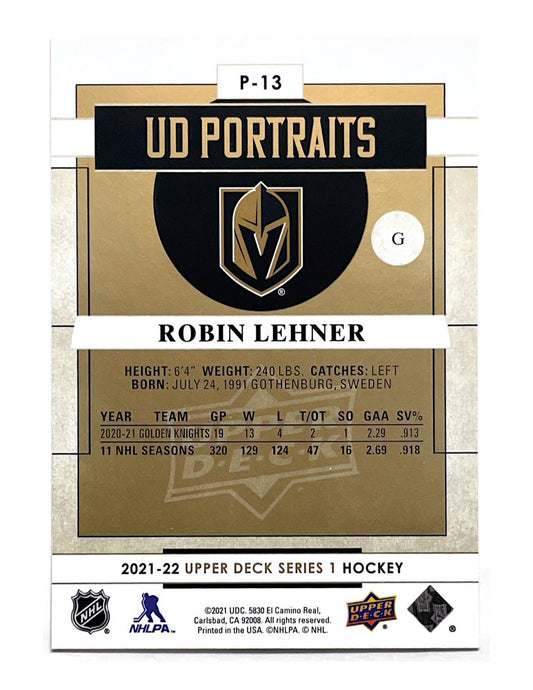 Robin Lehner 2021-22 Upper Deck Series 1 UD Portraits #P-13