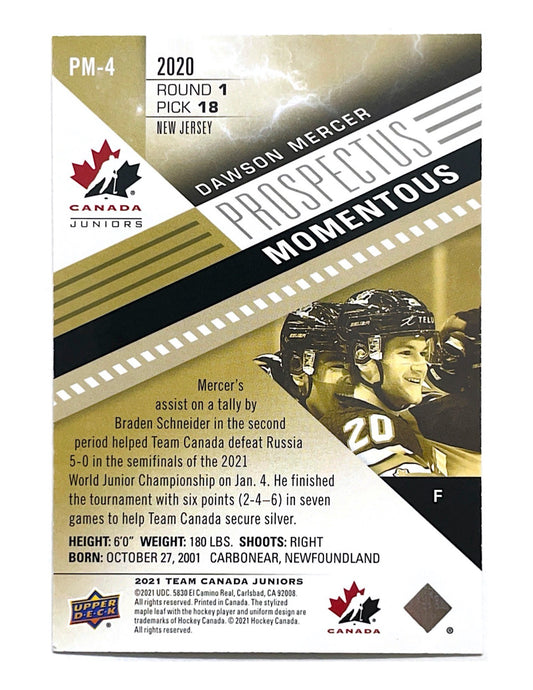 Dawson Mercer 2020-21 Upper Deck Team Canada Juniors Prospectus Momentous #PM-4