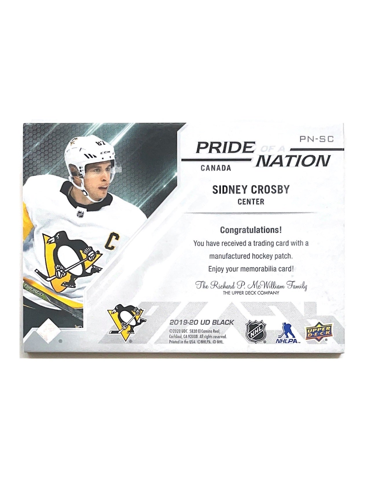 Sidney Crosby 2019-20 Upper Deck SPX Pride Of A Nation Patch #PN-SC