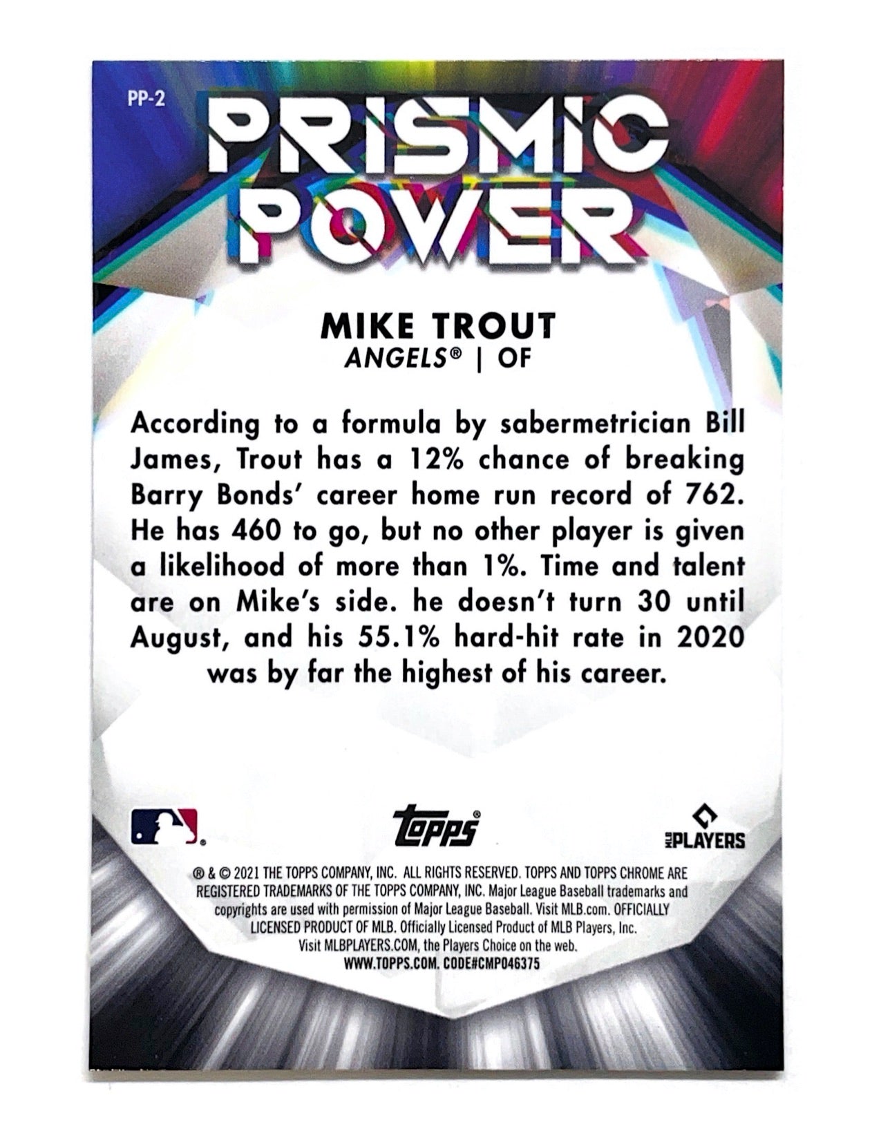 Mike Trout 2021 Topps Chrome Prismic Power #PP-2