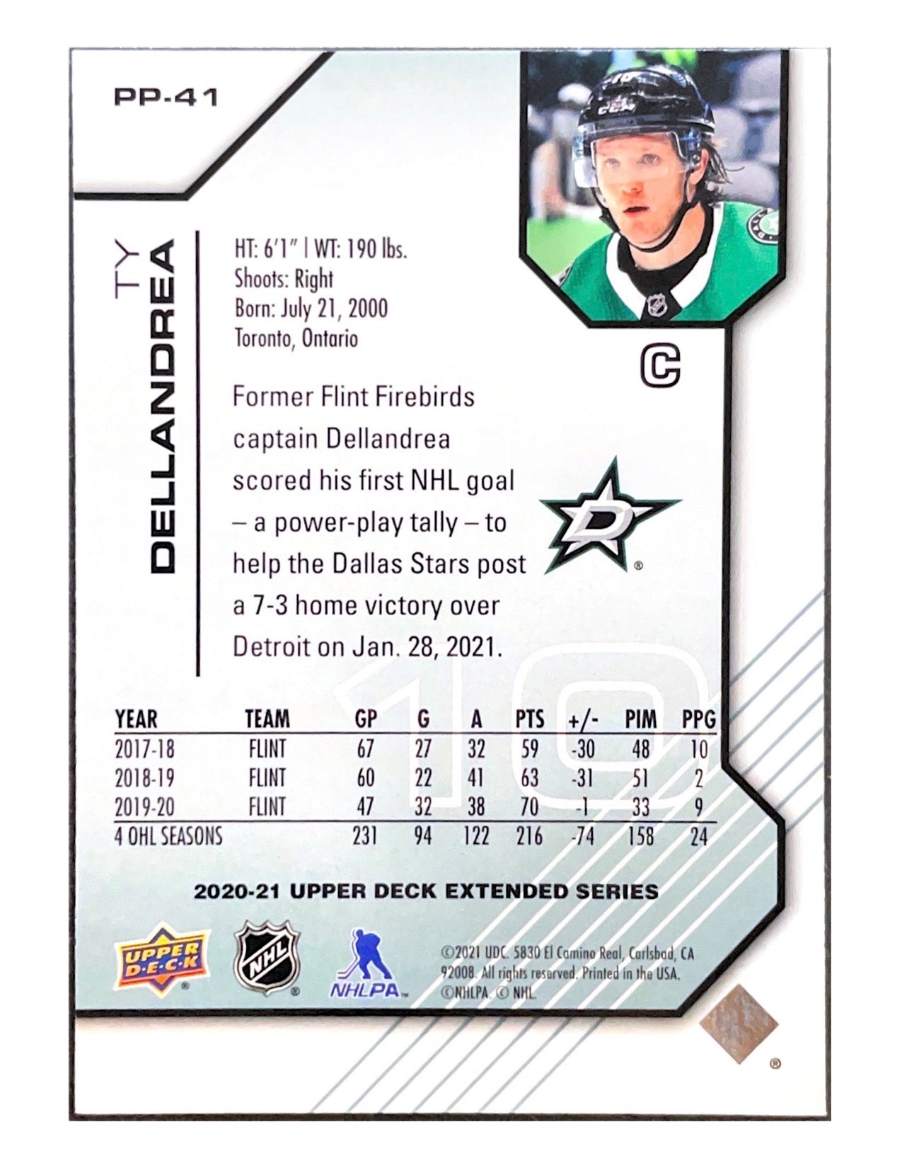 Ty Dellandrea 2020-21 Upper Deck Extended Series Pros & Prospects #PP-41 - 0300/1000