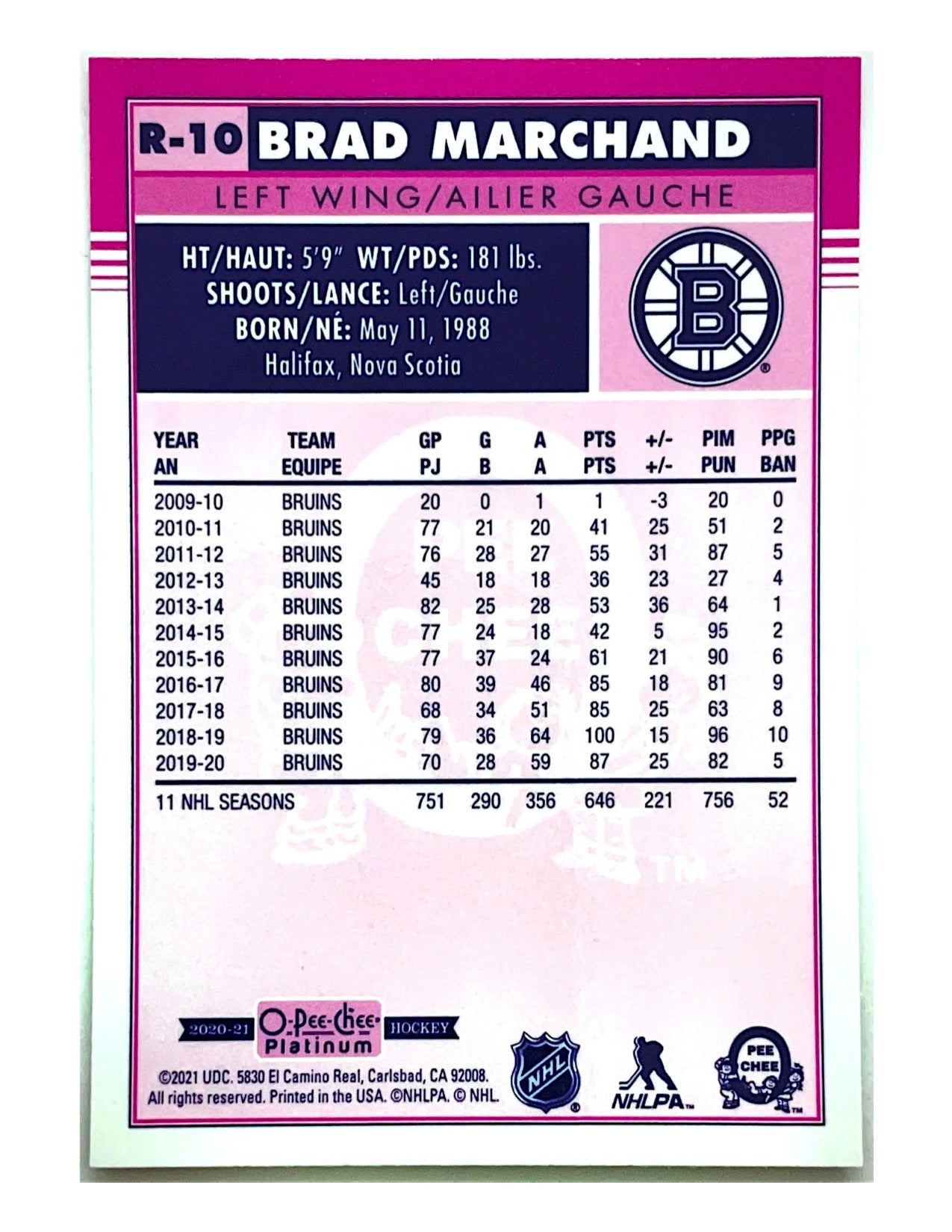 Brad Marchand 2020-21 O-Pee-Chee Platinum Retro #R-10