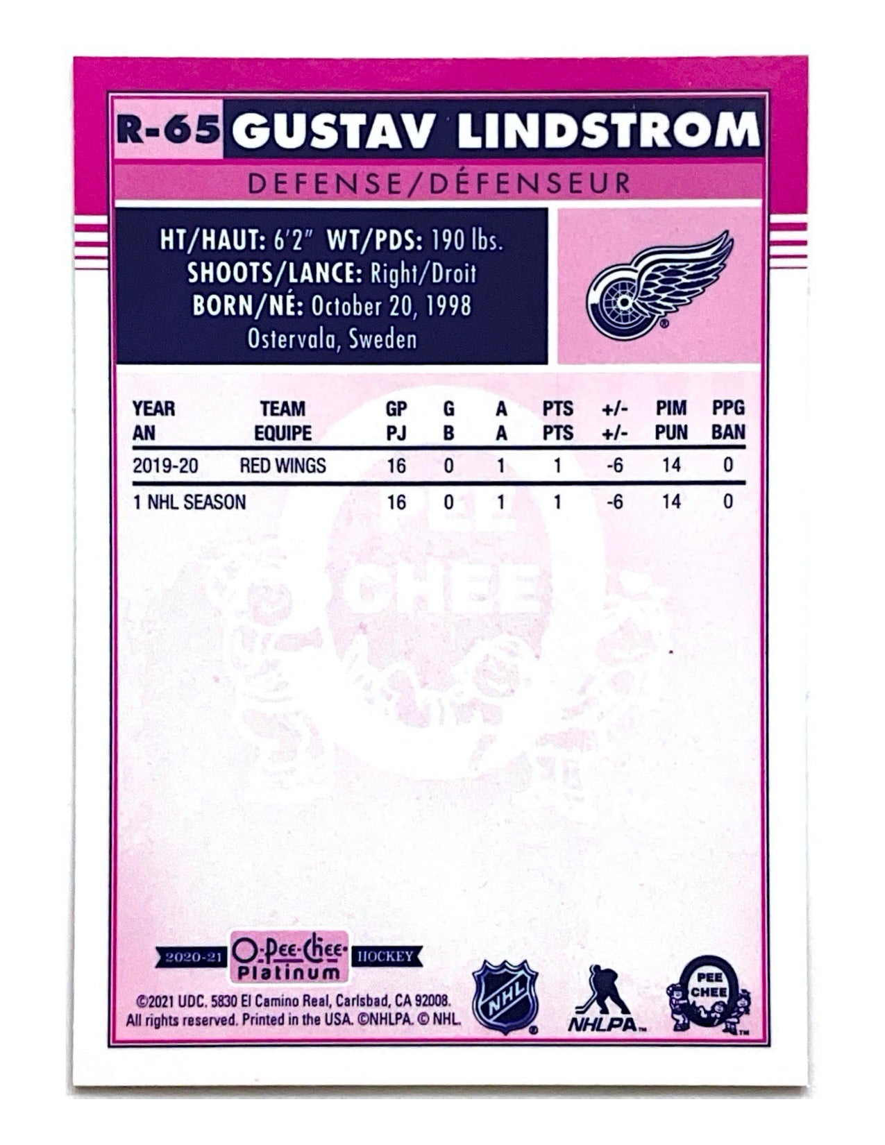 Gustav Lindstrom 2020-21 O-Pee-Chee Platinum Retro Rookie #R-65