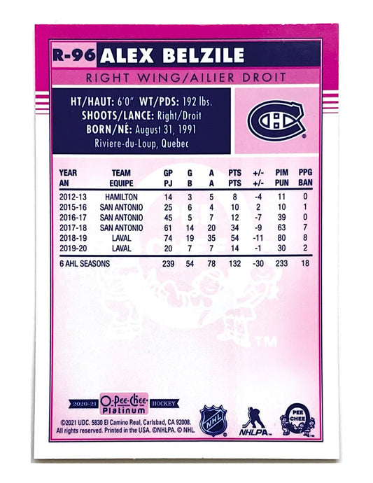 Alex Belzile 2020-21 O-Pee-Chee Platinum Retro Rookie #R-96