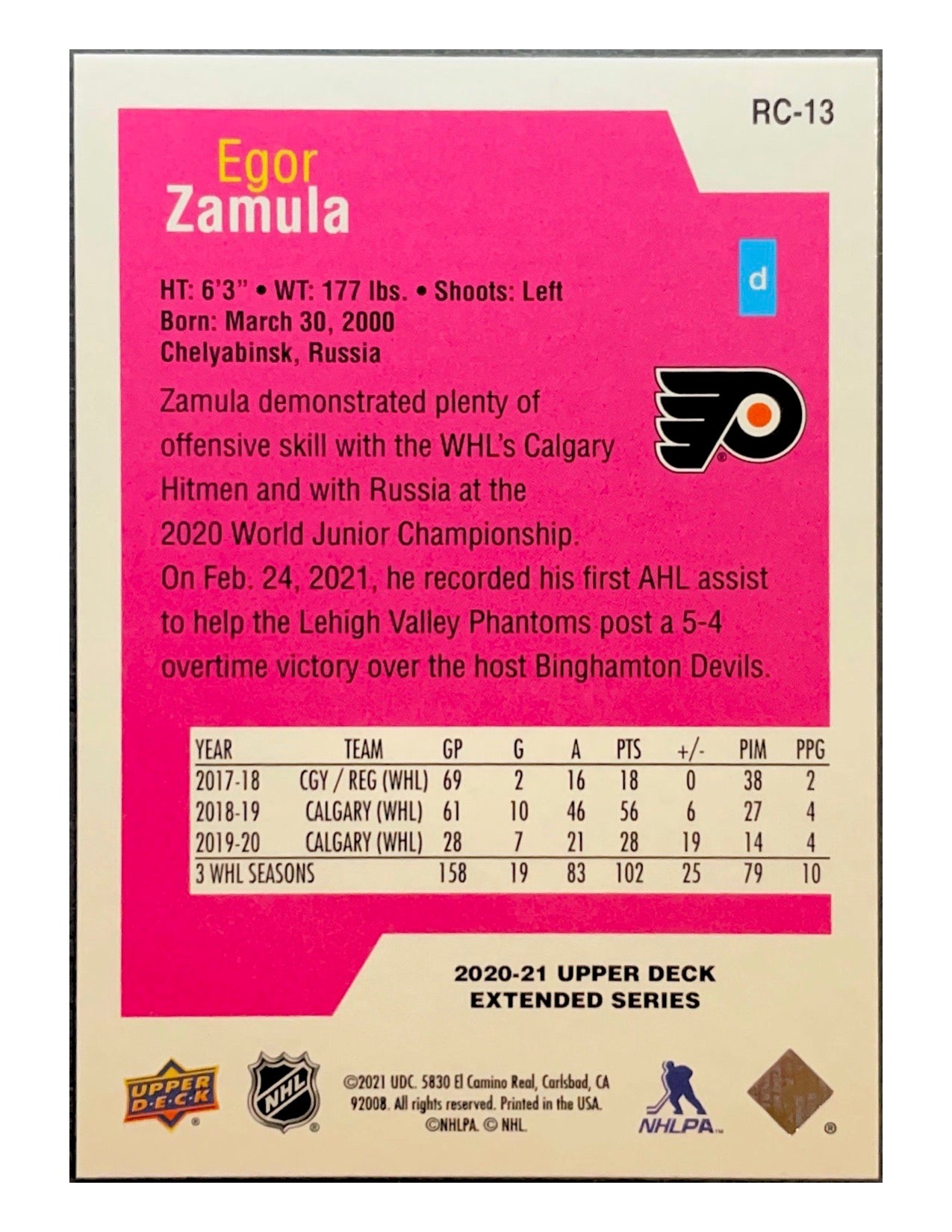 Egor Zamula 2020-21 Upper Deck Extended Series Rookie Class #RC-13