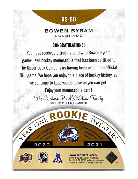 Bowen Byram 2021-22 Upper Deck Artifacts Year One Rookie Sweaters Jersey #RS-BB