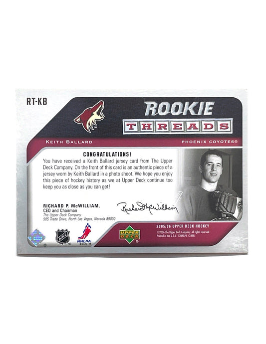 Keith Ballard 2005-06 Upper Deck Series 1 Rookie Threads Jersey #RT-KB