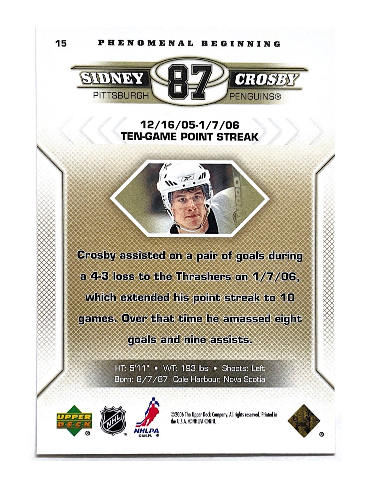 Sidney Crosby 2005-06 Upper Deck Phenomenal Beginning #15