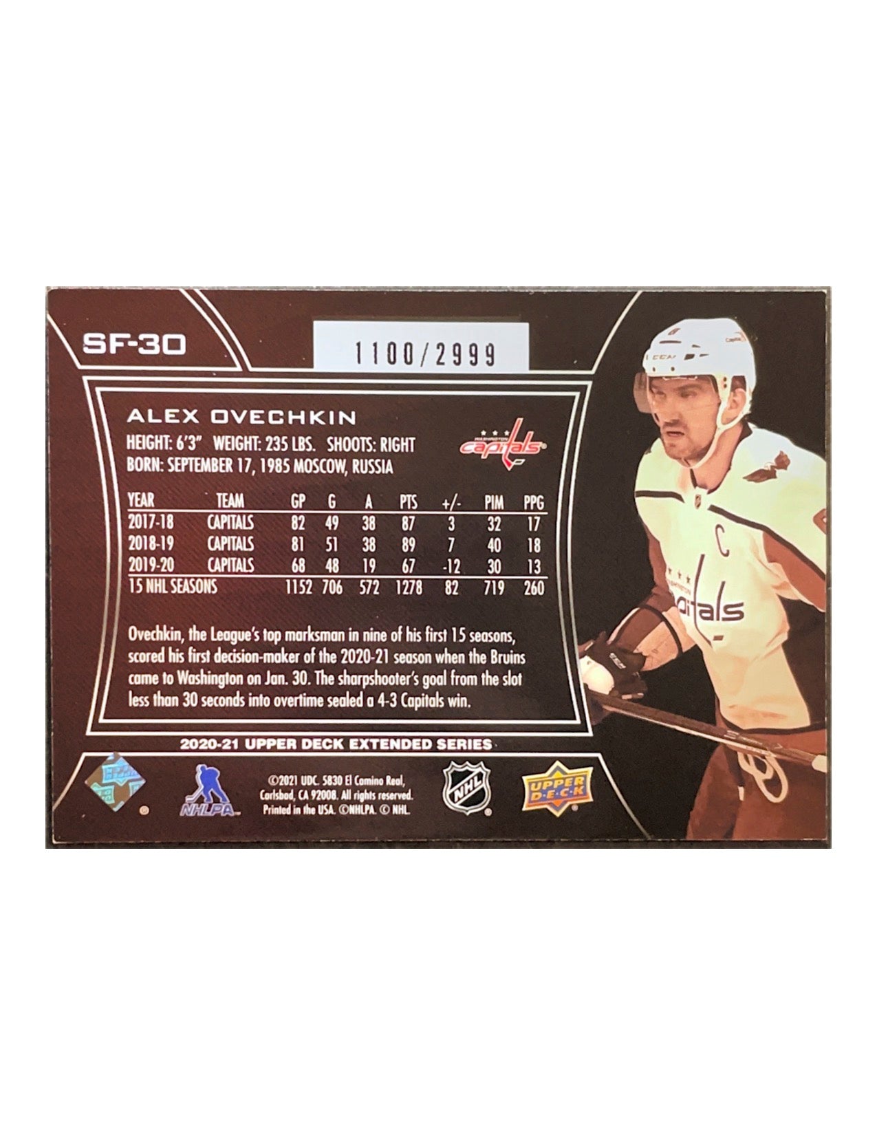 Alex Ovechkin 2020-21 Upper Deck Extended Series SPx Finite #SF-30 - 2816/2999