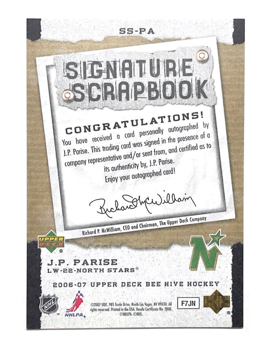 J.P. Parise 2006-07 Upper Deck Bee Hive Signature Scrapbook Autograph #SS-PA