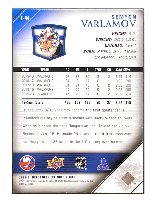 Semyon Varlamov 2020-21 Upper Deck Extended Series Tribute #T-44