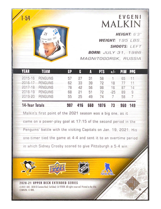 Evgeni Malkin 2020-21 Upper Deck Extended Series Tribute #T-54