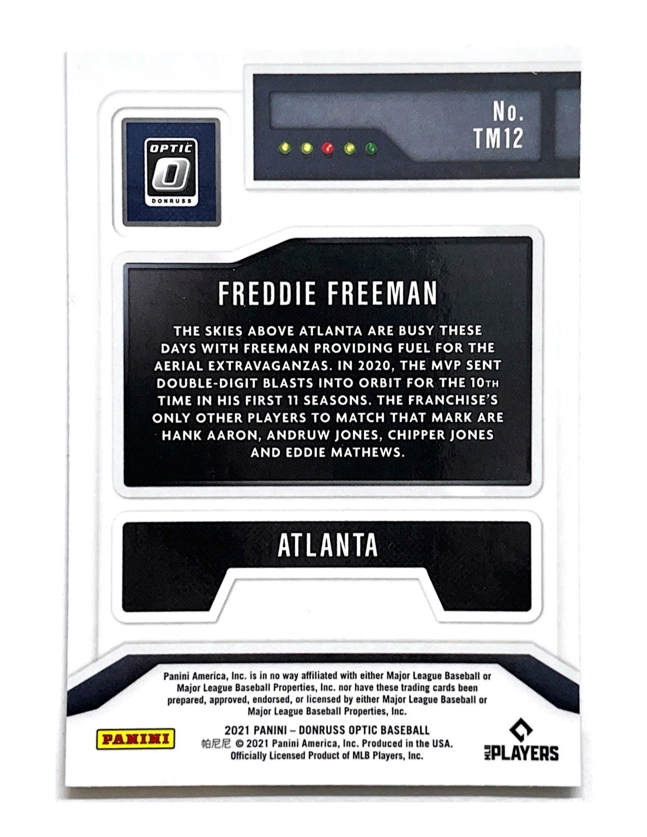Freddie Freeman 2021 Panini Donruss Optic T-Minus Prizm #TM12