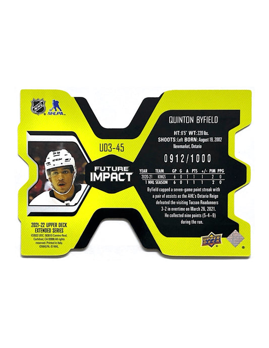 Quinton Byfield 2021-22 Upper Deck Extended Series Rookie Future Impact #UD3-45 - 0912/1000