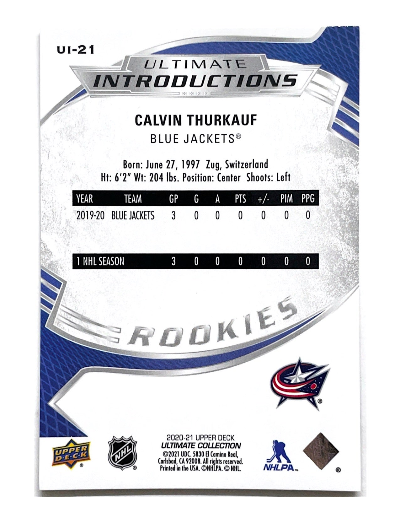 Calvin Thurkauf 2020-21 Upper Deck Ultimate Collection Ultimate Introductions #UI-21