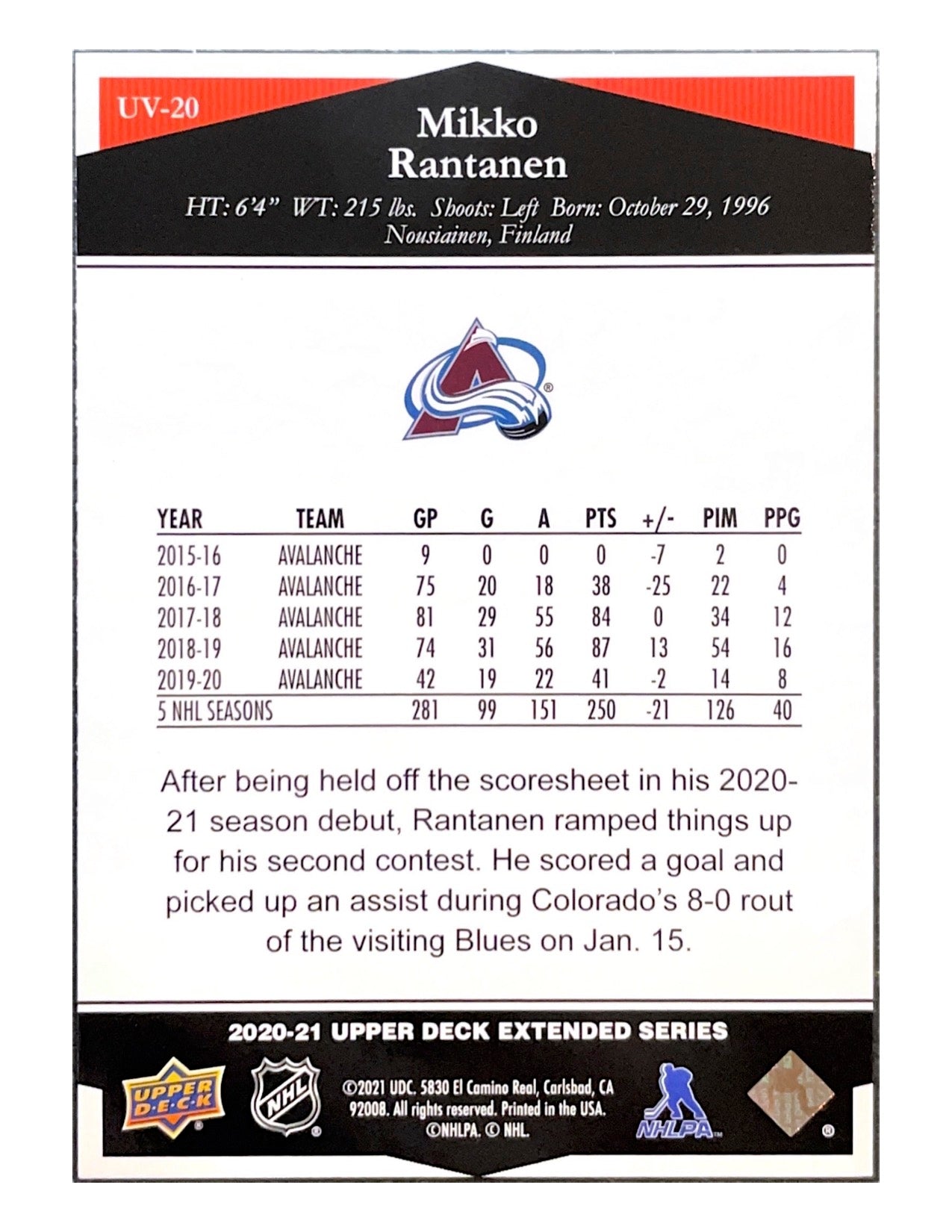 Mikko Rantanen 2020-21 Upper Deck Extended Series Ultimate Victory #UV-20