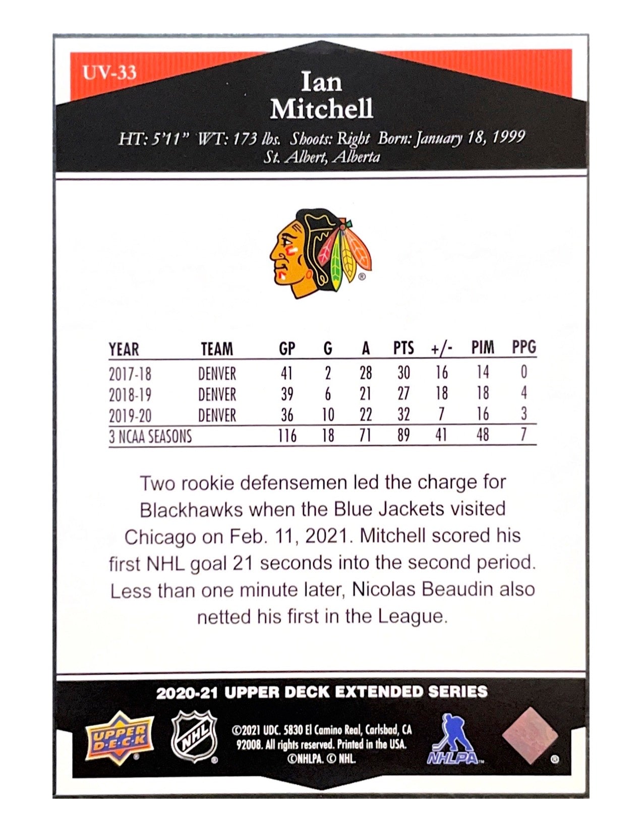 Ian Mitchell 2020-21 Upper Deck Extended Series Ultimate Victory Rookie #UV-33